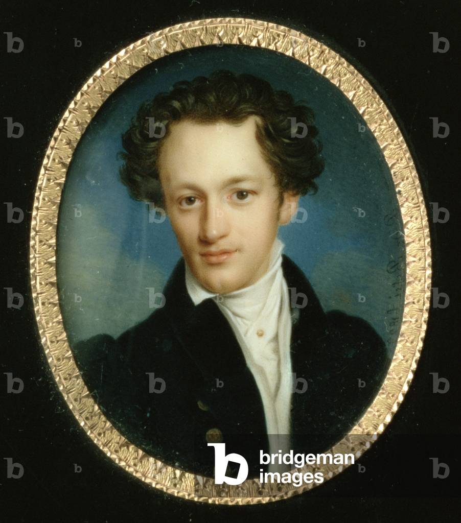 Portrait of an unknown man in a blue tail-coat, 1829 (w/c and gouache)