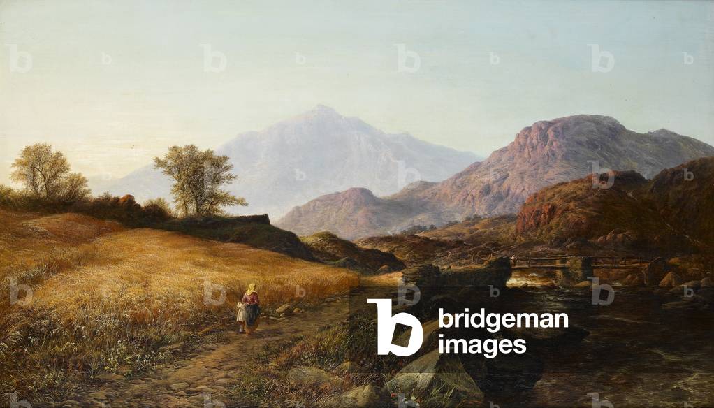 Harvest time by the River Lleder, North Wales, 1874 (oil on canvas)