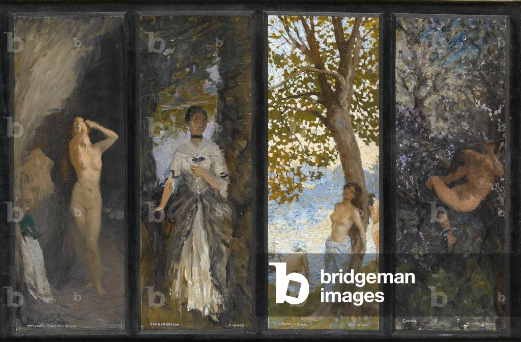 Four Studies: Birdsong, Spring, Rendezvous, Nature's Tiring Room (oil on panel)