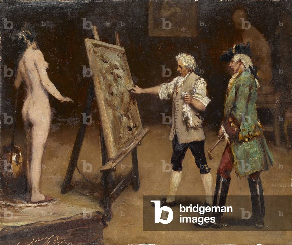 A Visit to the Studio (oil on panel)