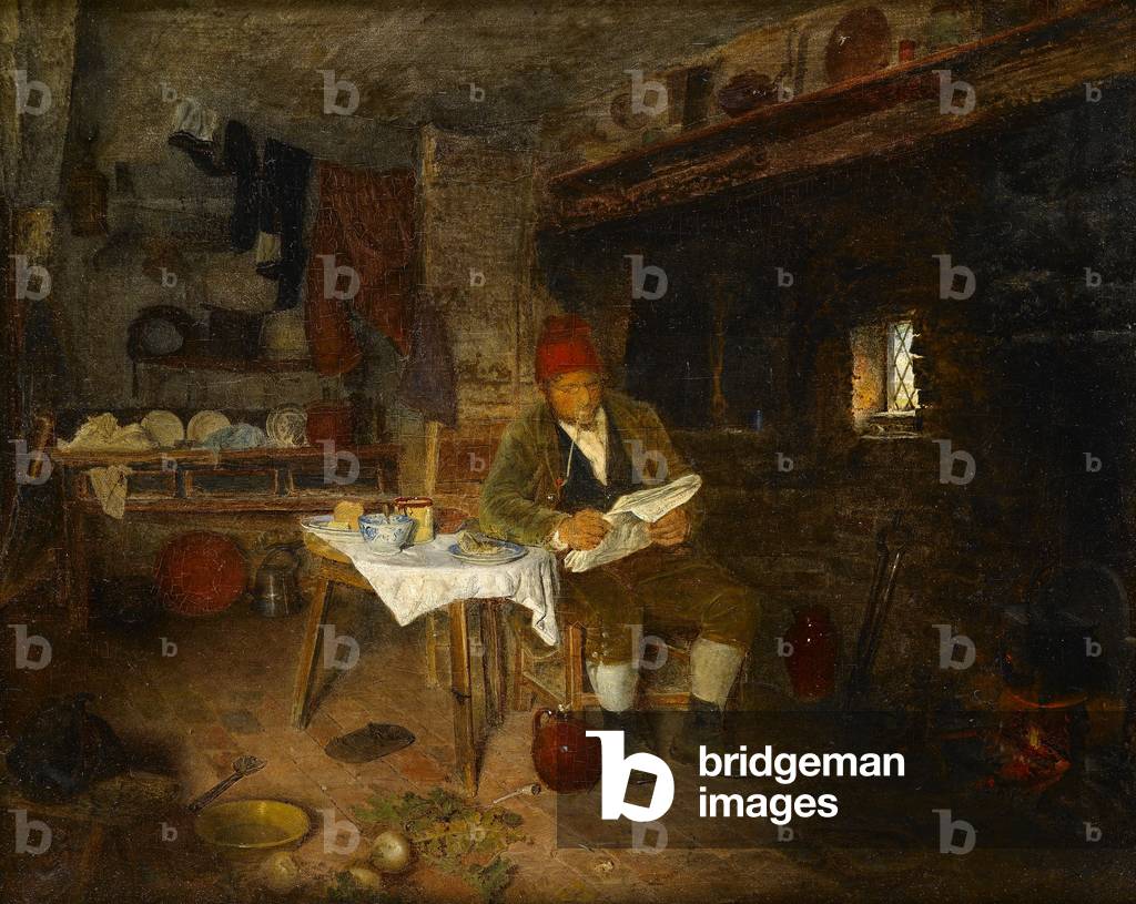 A Rustic Home: Reading the News, 1855 (oil on panel)