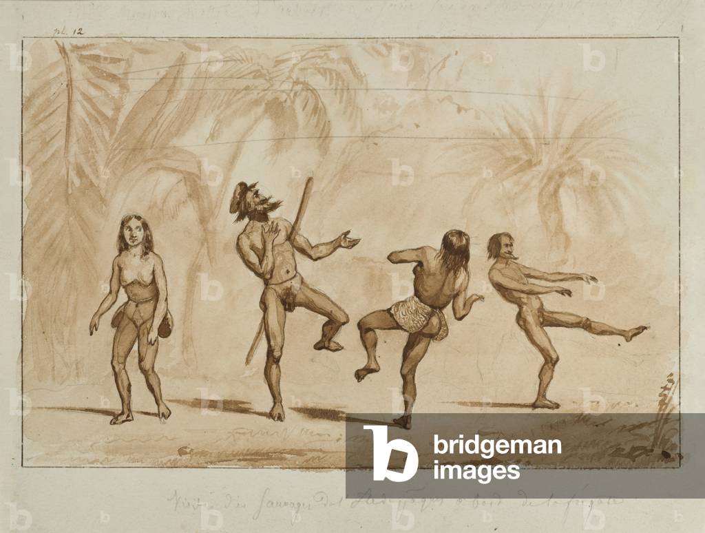 Dancers of Easter Island, Rapa Nui, 1838 (pencil and wash on paper)
