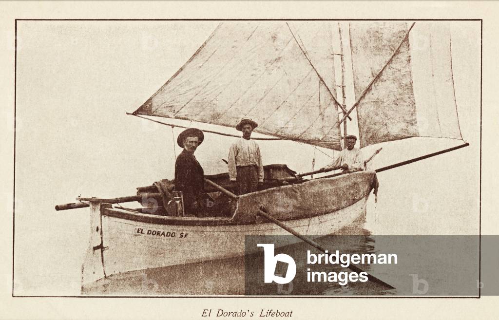 El Dorado's lifeboat, photo circa 1910s, printed as a postcard in the 1920s (b/w photo)