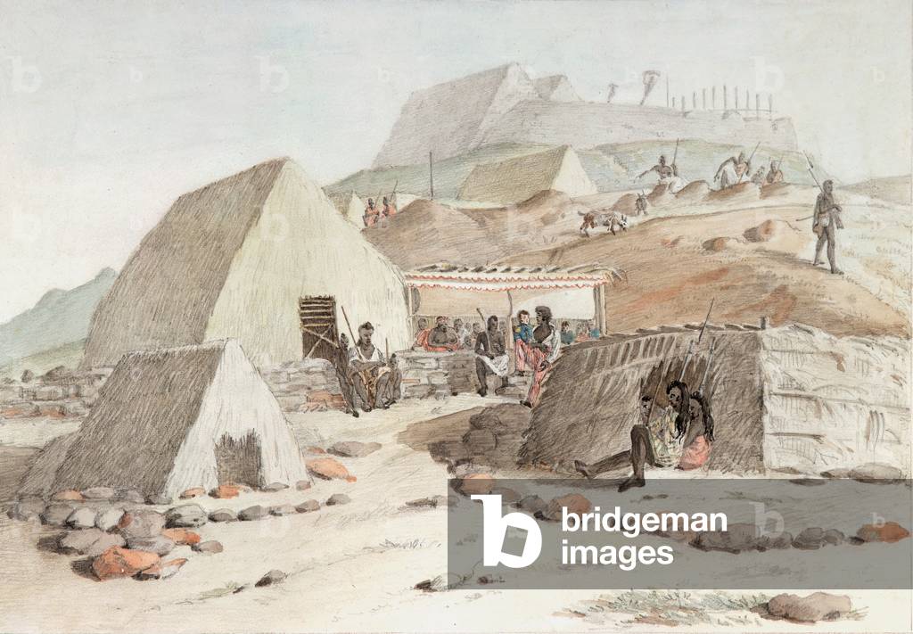 House of the king of the Sandwich Islands, at Coya (Kawaihae) at the edge of the sea, 1819 (w/c on paper)
