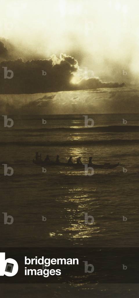 Sunset with Outrigger Canoe, Waikiki, 1912 (toned silver bromide print)