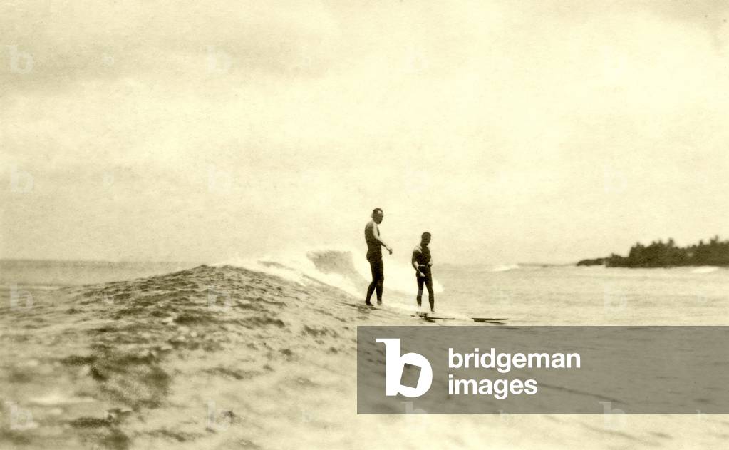 Surfers at Waikiki Beach, c.1930s (b/w photo)