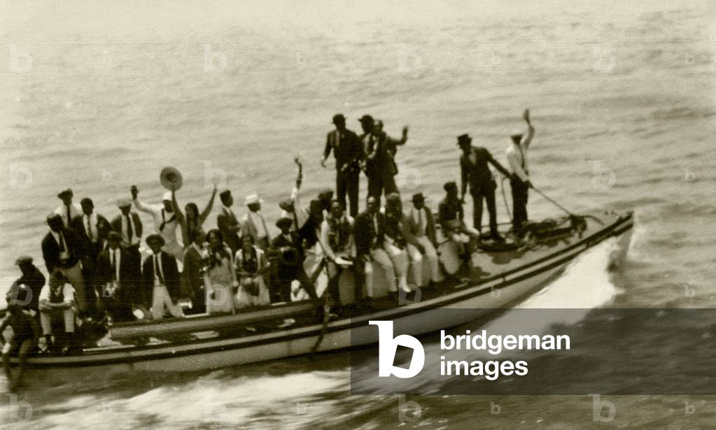 Native Hawaiians on a boat, c.1910s (b/w photo)