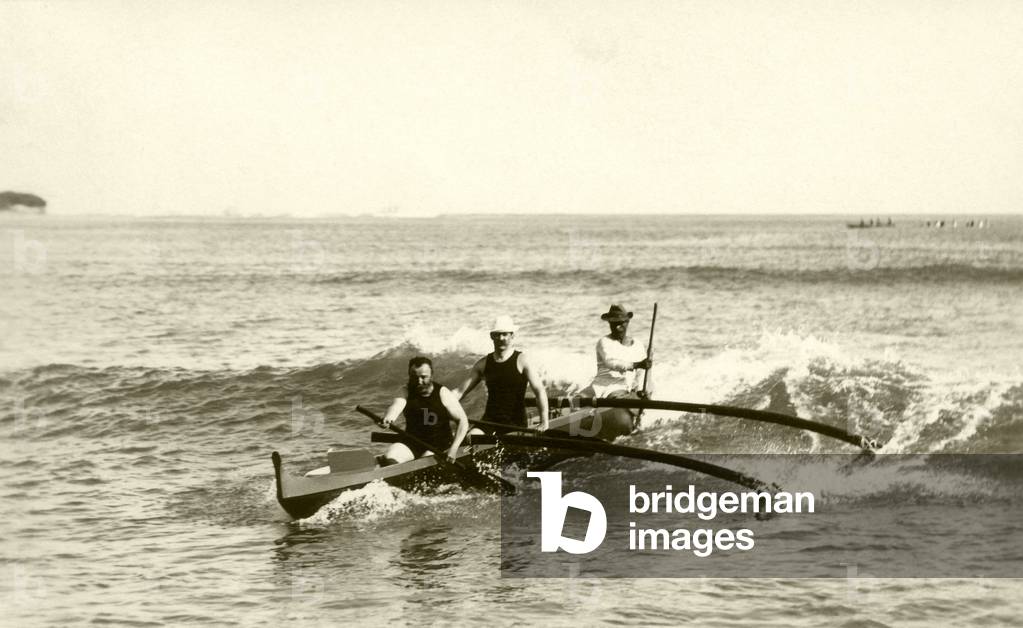 Outrigger canoe, c.1930s (b/w photo)