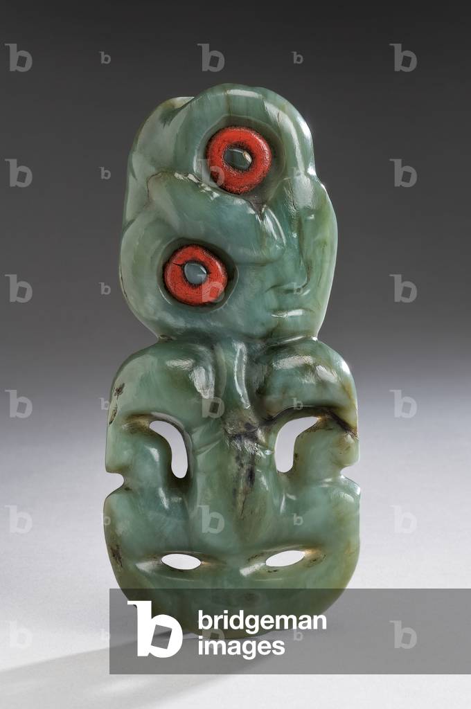Hei Tiki, amulet, Aotearoa, 18th century (greenstone, sealing wax)