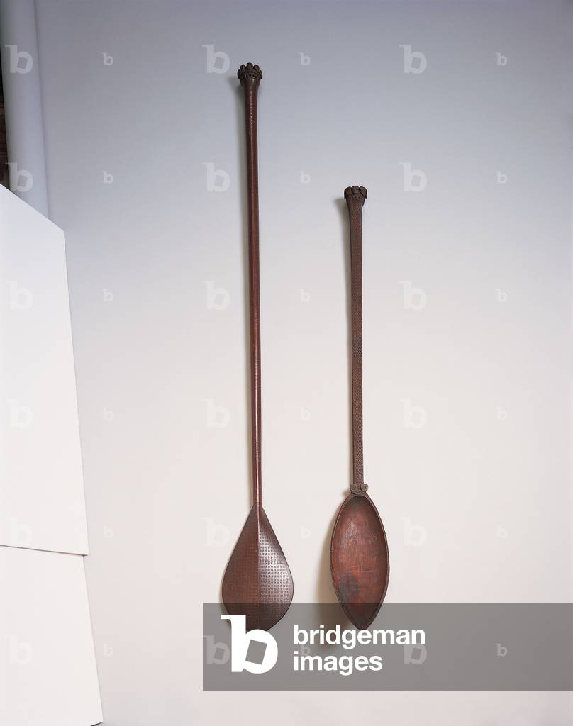 l-r: Paddle, ladle, Austral Islands, early 19th century (wood)