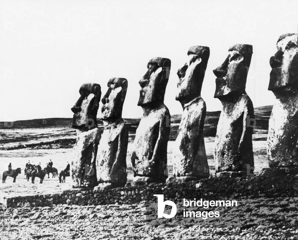 Monolithic statues, Easter Island (b/w photo)