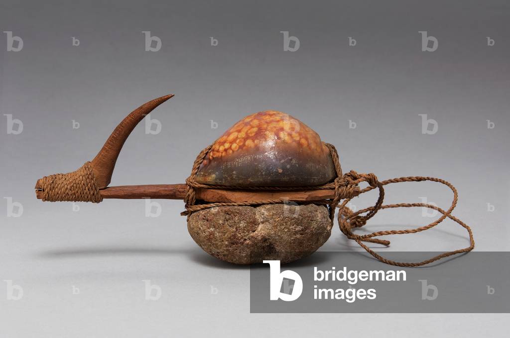Luhe'e, octopus lure, early 19th century (kauila wood, stone, coconut fibre sennit)