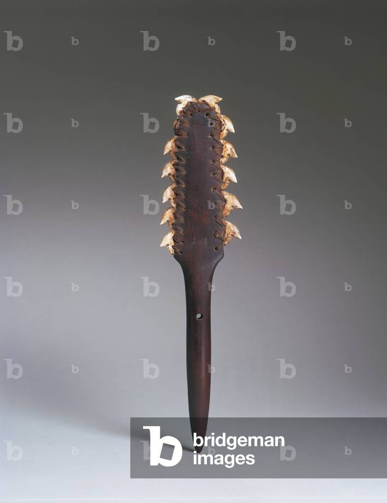 Palau papa niho mano, shark tooth weapon, 18th century (wood, shark teeth, fibre)