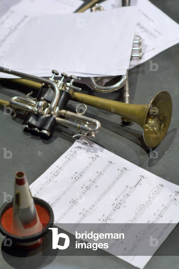 Trumpet - still life of trumpet and scores