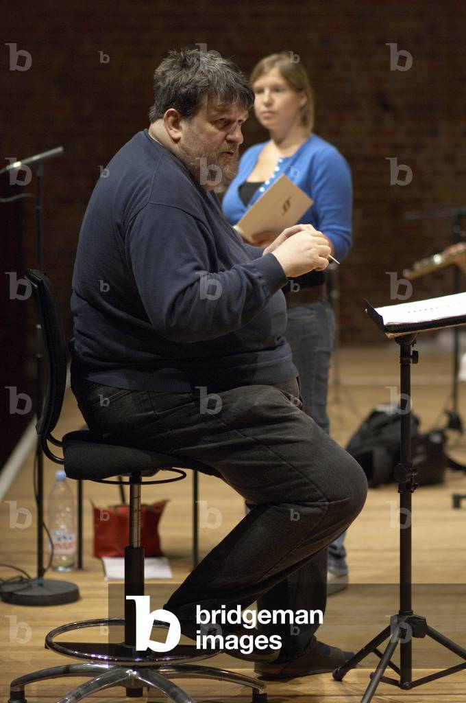 Oliver Knussen and Claire Booth -  rehearsing 'Requiem - Songs for Sue' with the Birmingham Contemporary Music Group, at Snape Maltings, at rehearsal for the Aldeburgh Festival, Suffolk, UK, June 2007