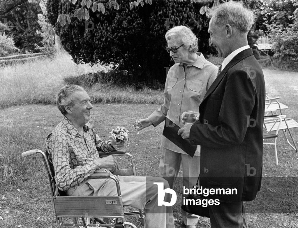 Eric Crozier, Benjamin Britten and Muffet Harrison at the Red House, Aldeburgh, 1976