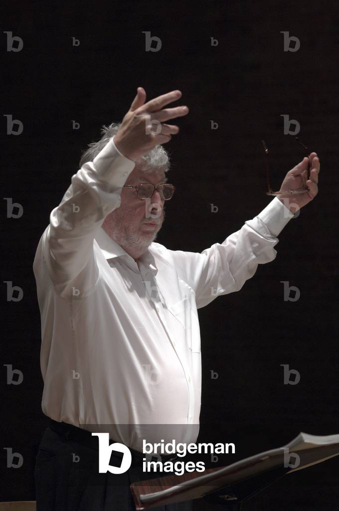Harrison Birtwistle conducting - portrait of the British composer at Snape Maltings during the Aldeburgh Festial, June 2005