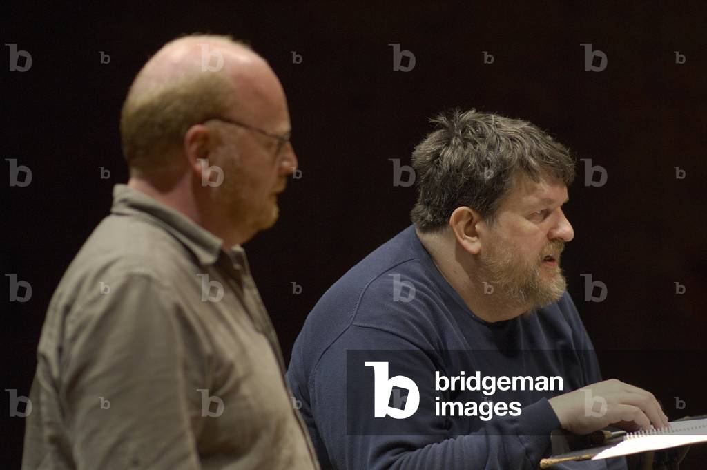 John Woolrich and Oliver Knussen - at Snape Maltings during a rehearsal for the Aldeburgh Festival, Suffolk, UK, June 2007