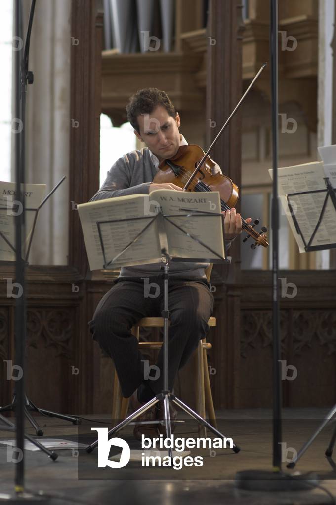 Antoine Tamestit (viola) with Royal String Quartet rehearsing at Orford Parish Church, Aldeburgh Festival, 2006