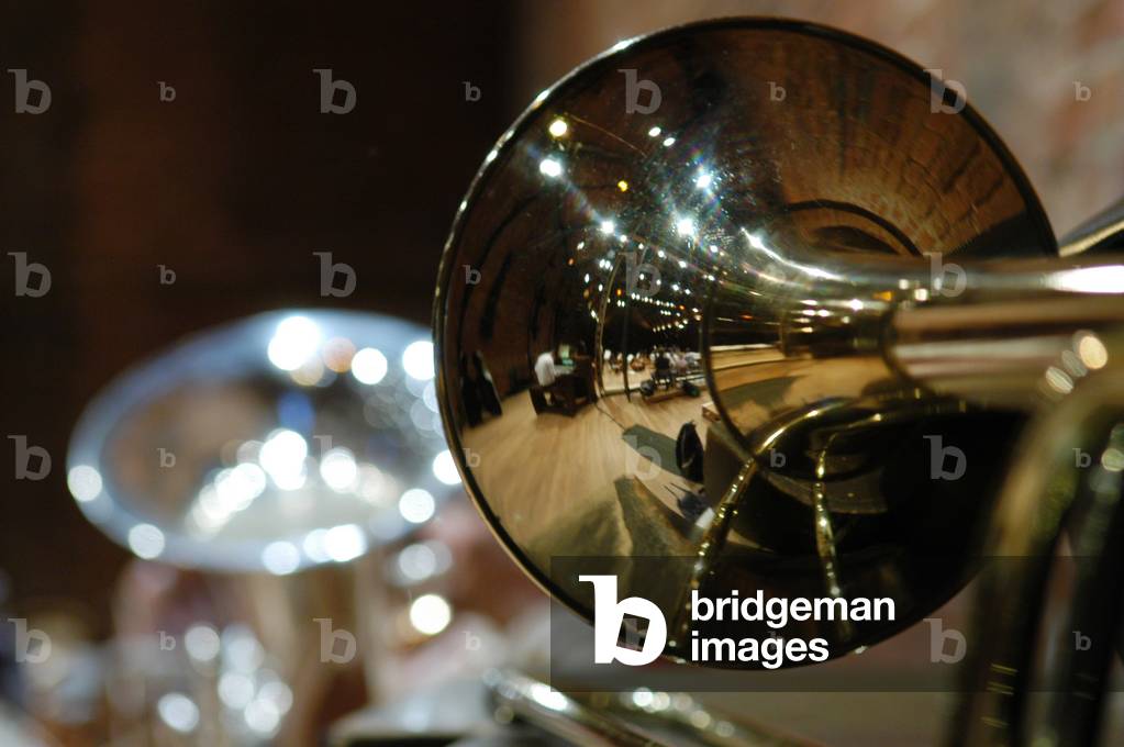 Brass instruments - trumpet  being played by Britten Pears orchestra during rehearsal at Aldeburgh Festival