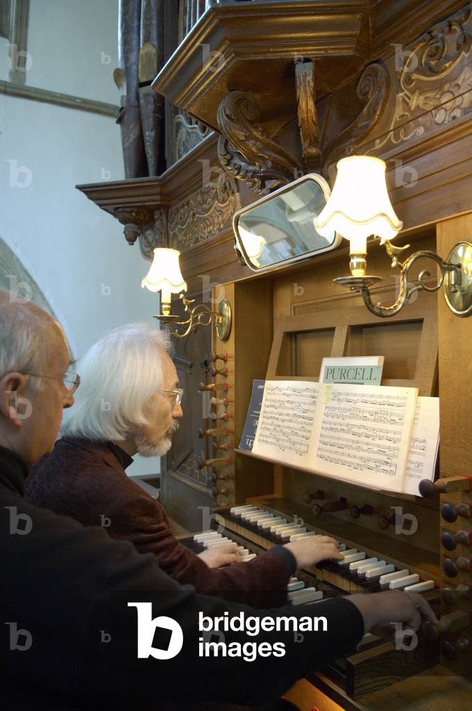 Masaaki Suzuki - Japanese organist, harpsichordist and conductor rehearsing at the Framlingham church, Aldeburgh Music Festival, Suffolk, UK, June 2007