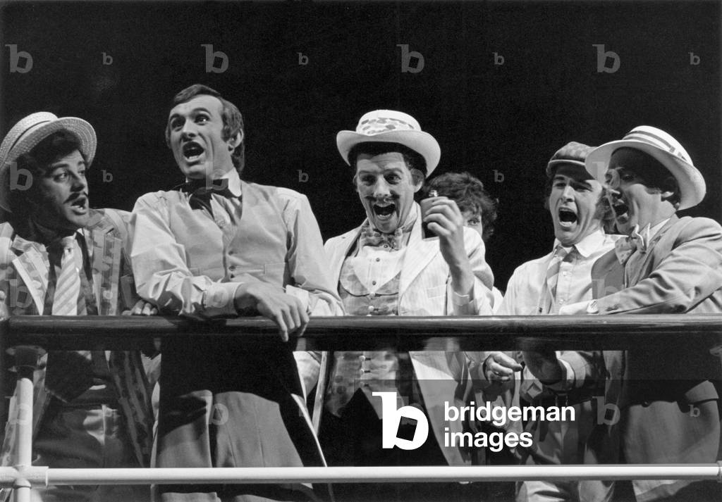 Benjamin Britten 's opera 'Death In Venice' - with John Shirley Quirk (as Traveller, centre) at the premiere in Snape Maltings, Aldeburgh, England, 14 June 1973