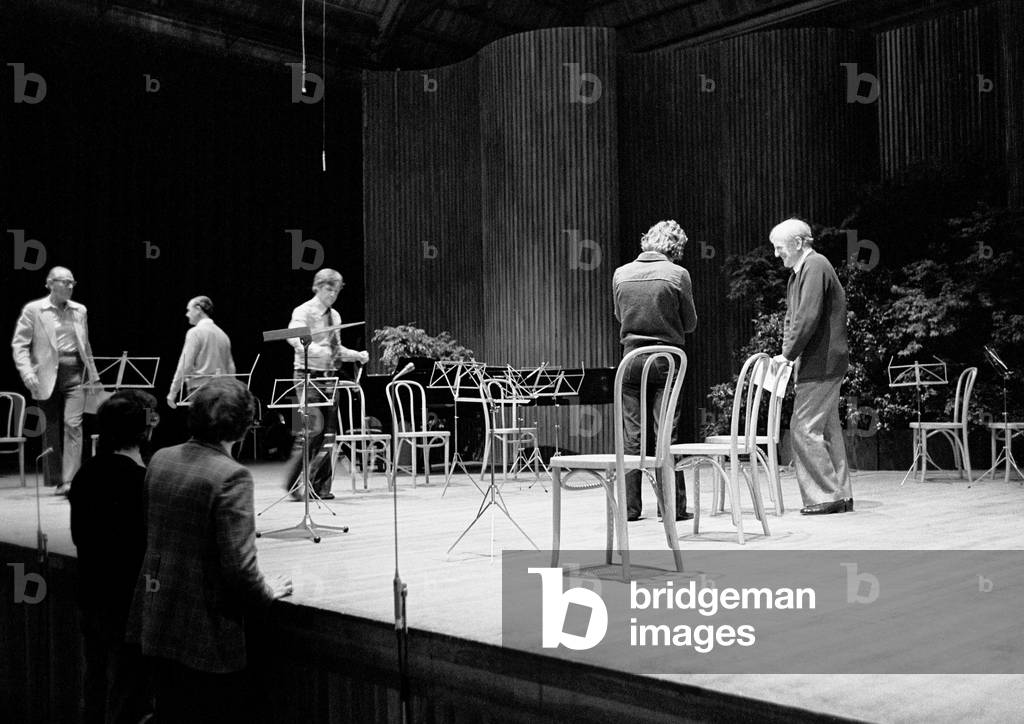 Peter Racine Fricker (extreme left) & Peter Pears (extreme right) - at Snape Maltings, 1978