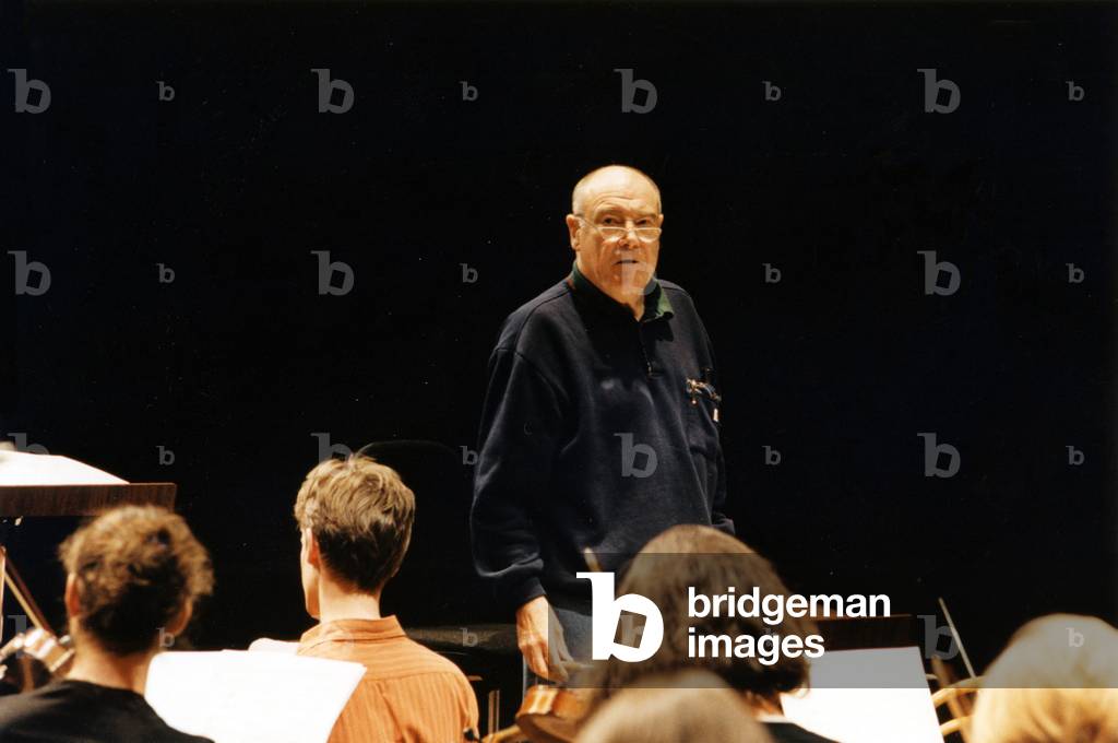 Vernon Handley, English conductor, conducting Britten-Pears Orchestra in rehearsal at Snape, 1999