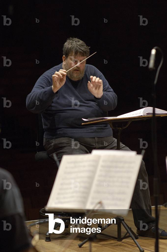 Oliver Knussen - Scottish composer and conductor rehearsing with the Birmingham Contemporary Music Group at Snape Maltings