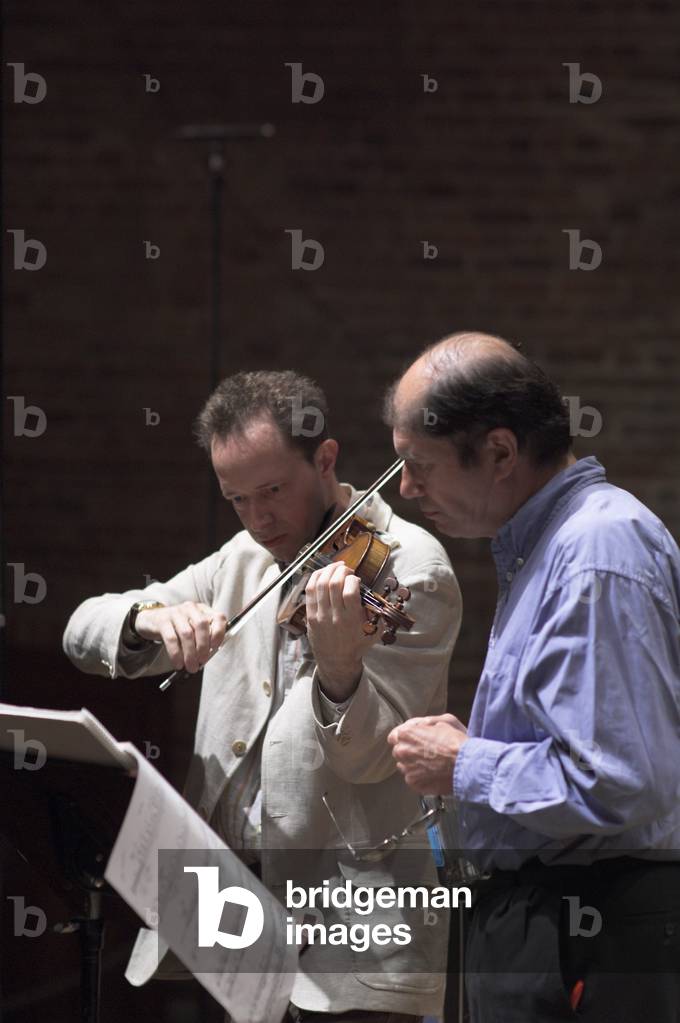 Anthony Marwood (violin) and Michael Berkeley (composer) rehearsing at Snape Maltings