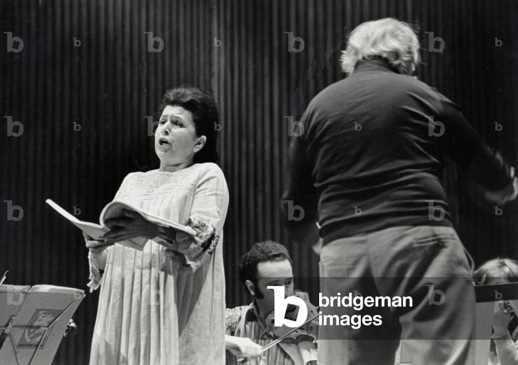 Galina Vishnevskaya singing in rehearsal with English Chamber Orchestra conducted by Rostropovich, Snape Maltings, 1976