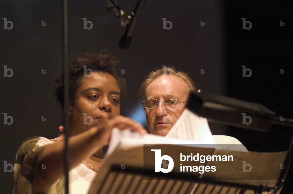 Gweneth-Ann Jeffers (soprano) with Dominic Muldowney during rehearsals for Britten 's 'Cabaret Songs' at Snape Maltings, Aldeburgh Festival, 2006