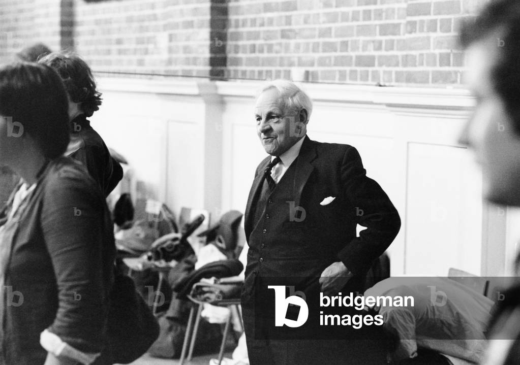 James Blades, the English percussionist, at a rehearsal for Benjamin Britten's opera 'Noye's Fludde', Oxford 1978