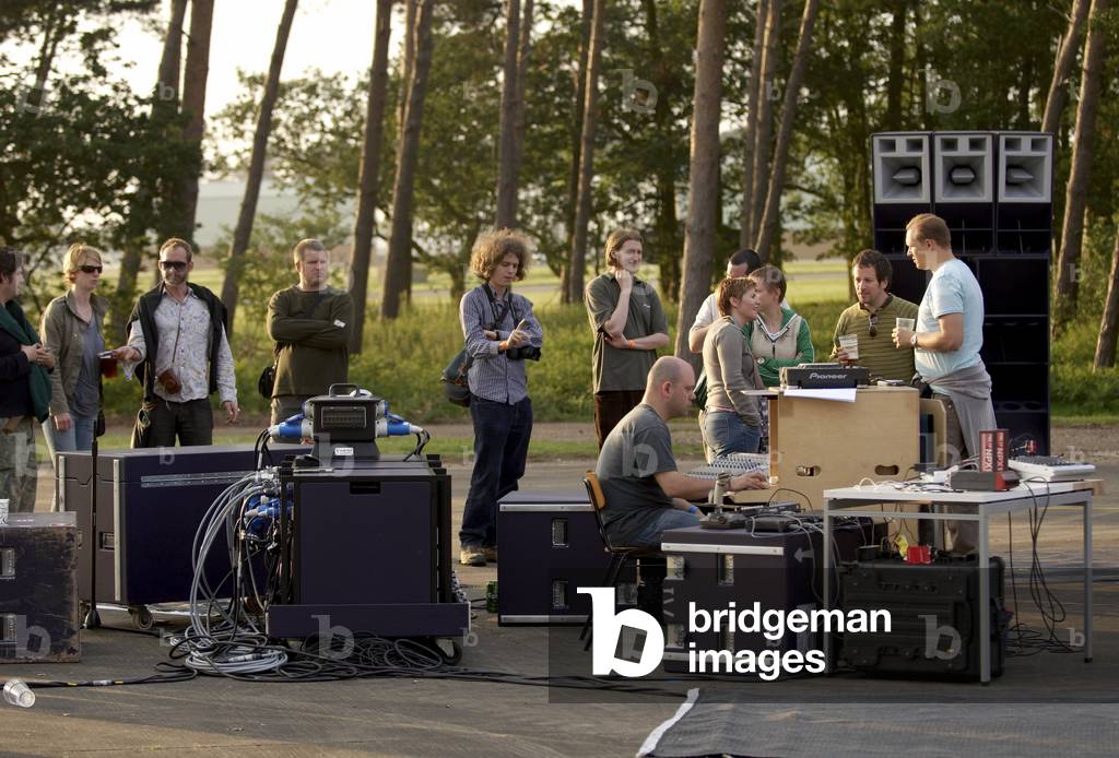 Outdoor performance of electronic music at the Bentwaters airbase, Suffolk, UK, June 2007