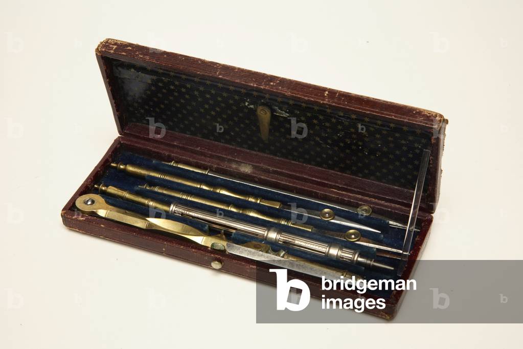 Emily Bronte's geometry set (metal & leather)