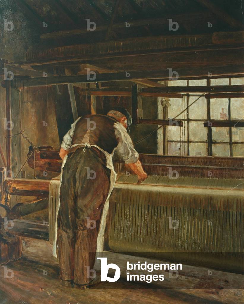 Weaving on a Loom (oil on canvas)