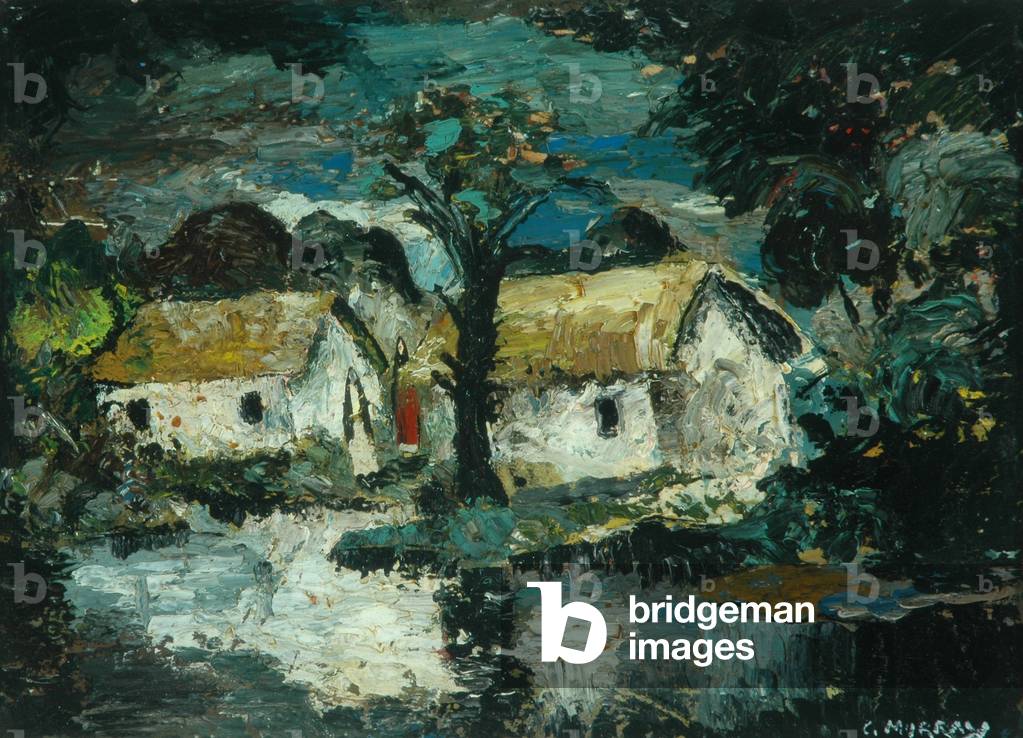 Cottage with Stream (oil on board)