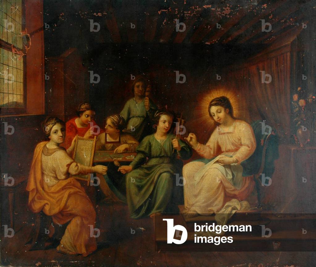 The Virgin Mary Sewing (oil on canvas)