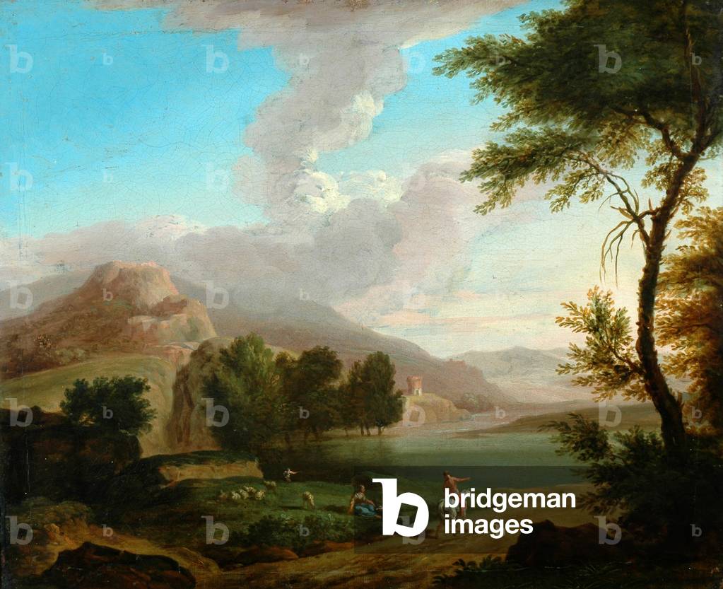 Landscape with Figures by a Lake (oil on canvas)