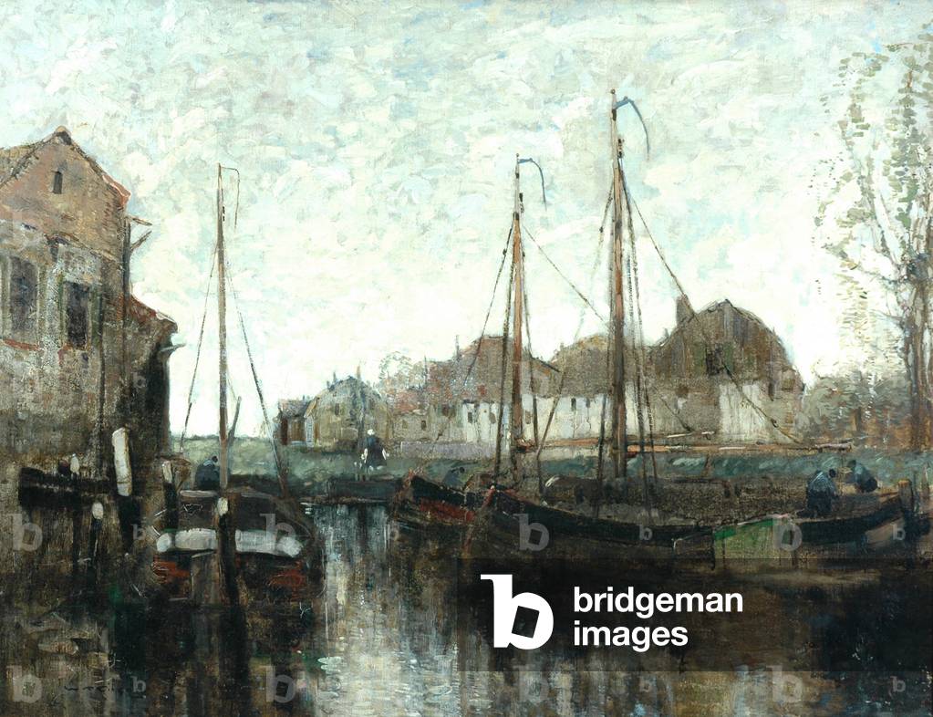 A Dutch Canal (oil on canvas)