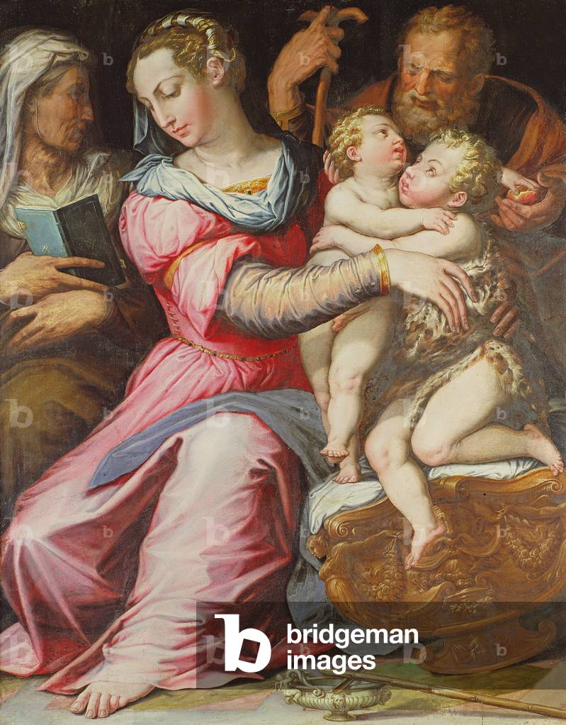 "il santo famiglia con lestensione infantile san giovanni il battista (tempera su pannello)", 17th Secolo di I