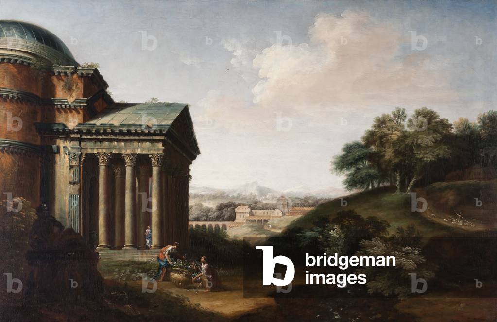 Capriccio view of the Pantheon, figures and an aqueduct, c.1760 (oil on canvas)