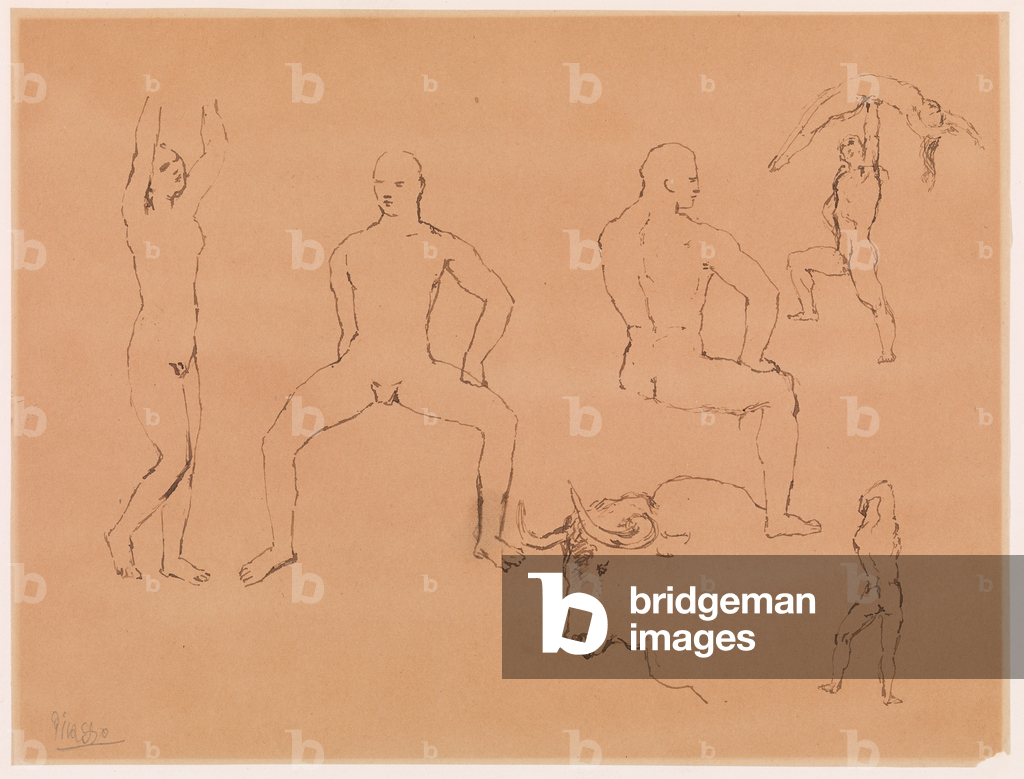 Six Acrobats (pen and ink on paper)