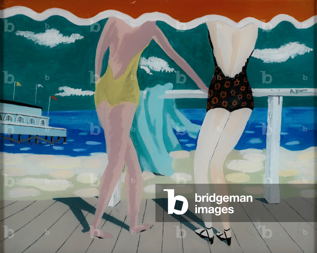 Bathers on a Boardwalk (paint on glass)