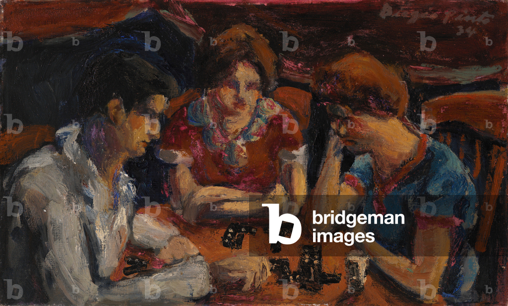 Bild von Gemälde "Domino Players c.1911 (Öl auf Leinwand)" von Angelo Raphael Pinto