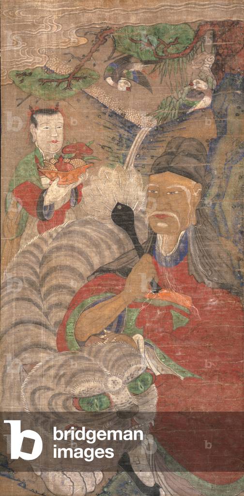 Sansin (Chinese black ink and applied pigments on coarse fabric)