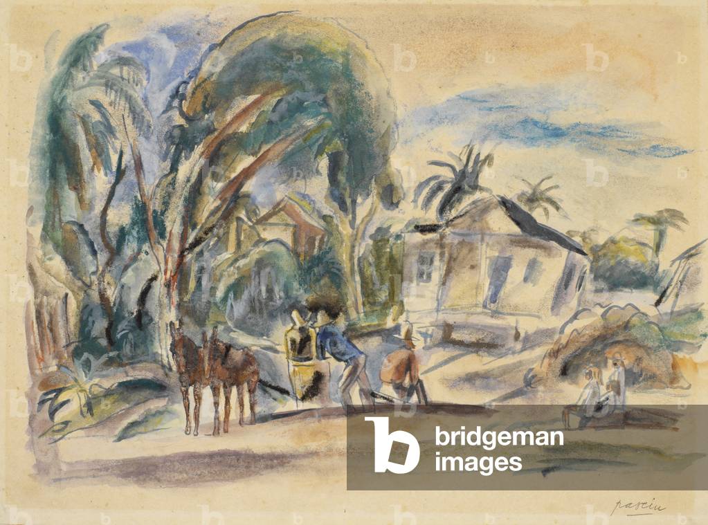 Landscape, Houses and Trees, c.1916 (w/c and pastel on wove paper)