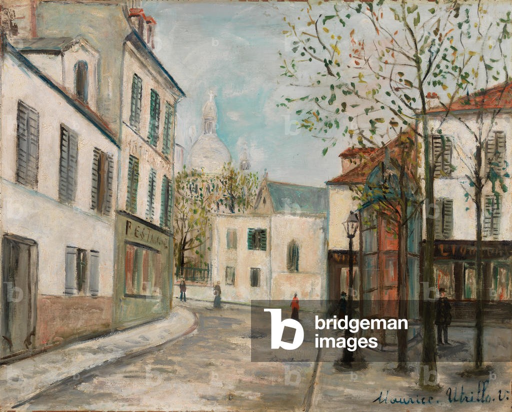 Immagine di Dipinto "Strada a Montmartre (olio su tavola)", 20th Secolo di Maurice Utrillo