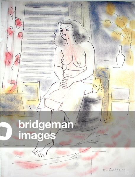 Girl Seated in Room, 1949 (pen and ink & w/c on paper)