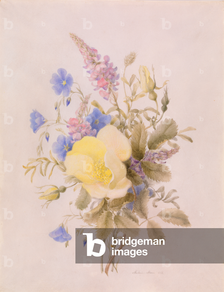 Flowers with a Yellow Rose, 1840 (w/c on paper)